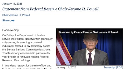 jerome powell discusses the criminal case brought agains the federal reserve by the trump admin in an effort to intimidate and manipulate monetary policy